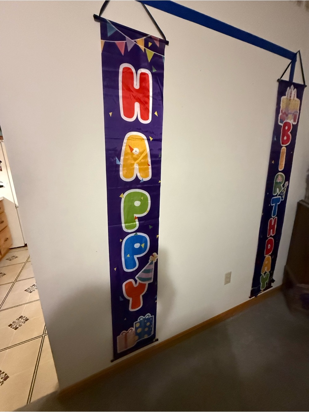 Happy Birthday Vertical Banner Party Decor - Purple